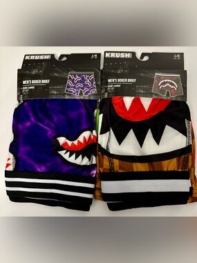 2 Pairs NEW In Pkg Checker Diamonds & Fangs Boxers Briefs Men's Size LARGE Krush